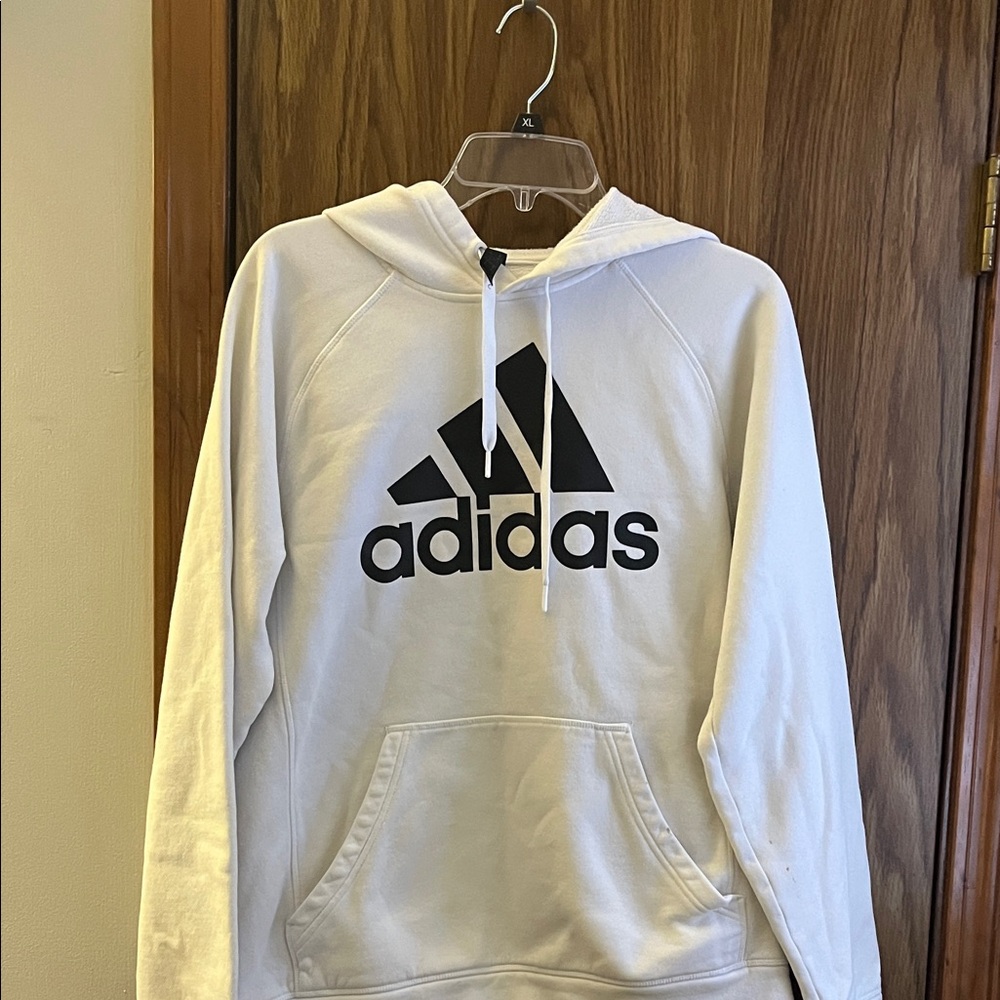Adidas Men's White and Black Logo Hoodie